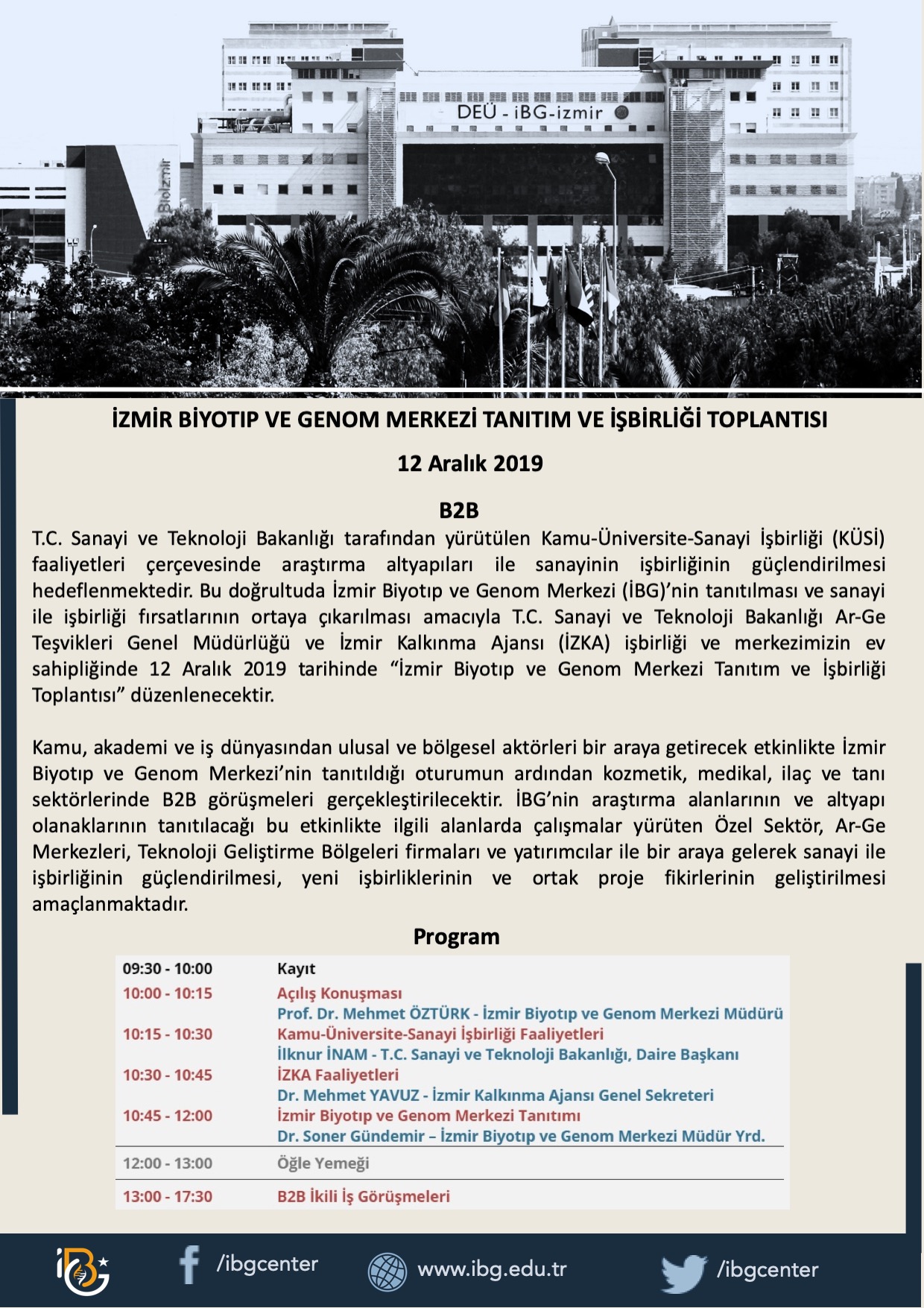İzmir Biyotıp ve Genom Merkezi Tanıtım ve İşbirliği Toplantısı